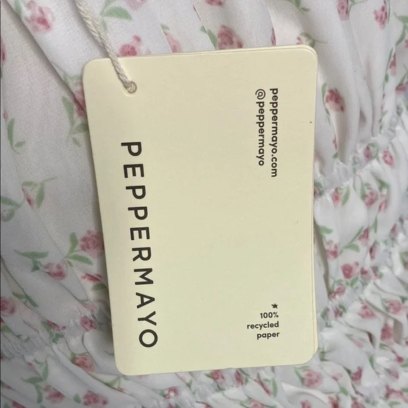 PEPPERMAYO Total Bliss Shirred Off-Shoulder White Floral Mini Dresses - Picture 7 of 8